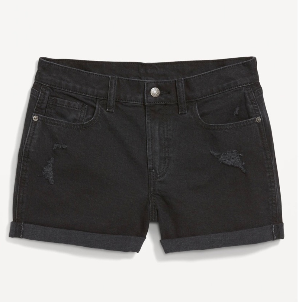 NWOT Mid-Rise Black-Wash Ripped Boyfriend Jean Shorts for Women -- 3” inseam